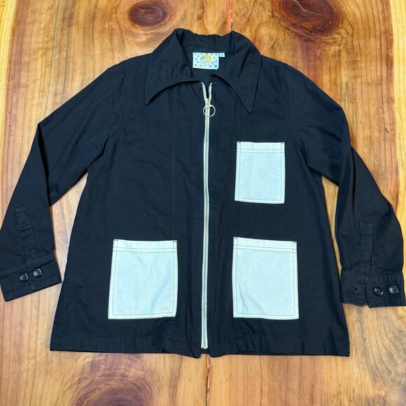 Big Bud Press Jackets & Blazers - Big Bud Press Women's Jacket Large Pockets Zip Cotton Black Coat Casual EE8